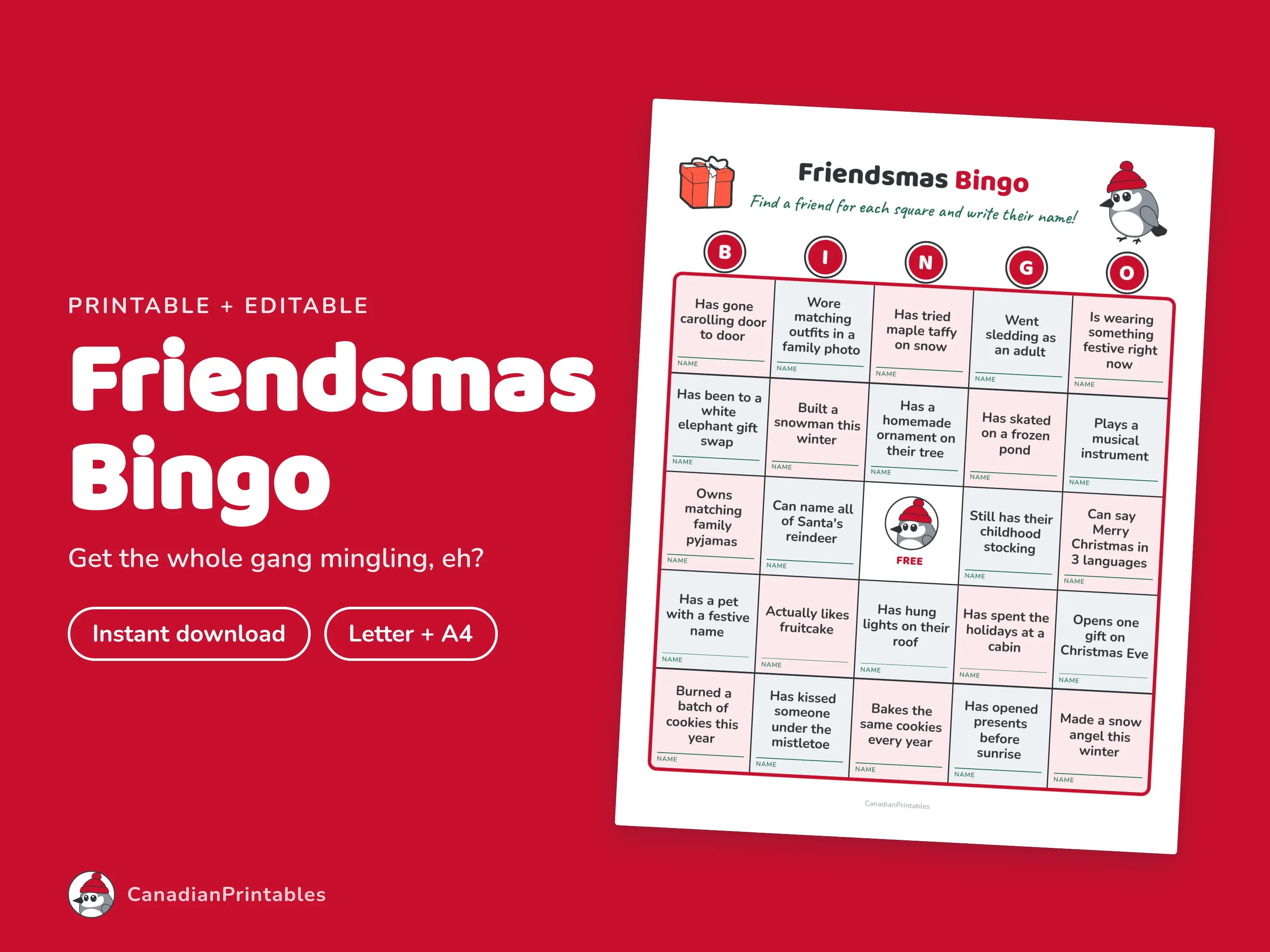 Friendsmas Bingo printable