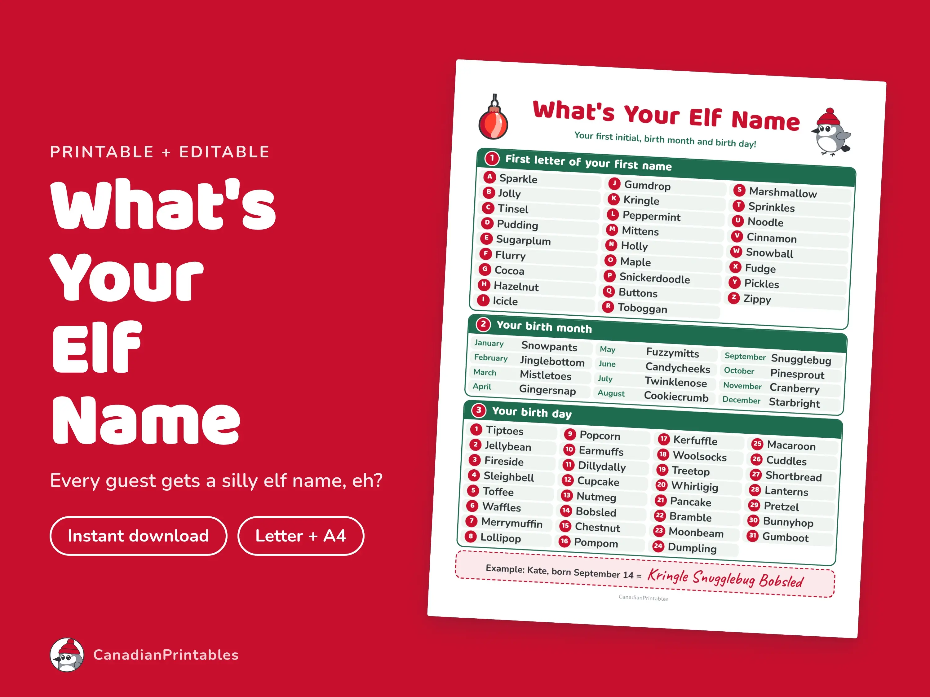 What's Your Elf Name printable