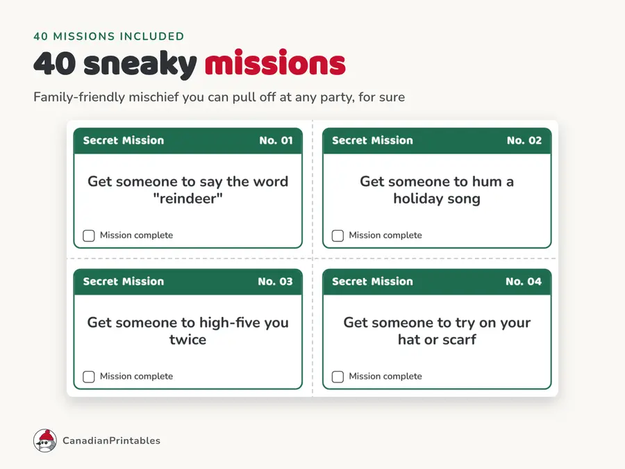 Christmas Secret Mission: missions
