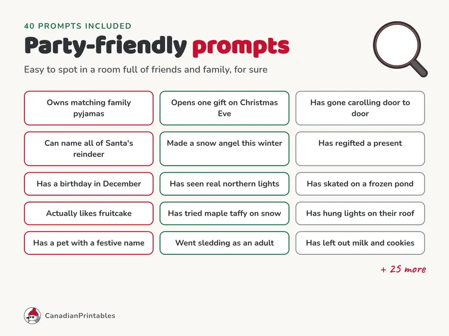 Friendsmas Bingo: prompts