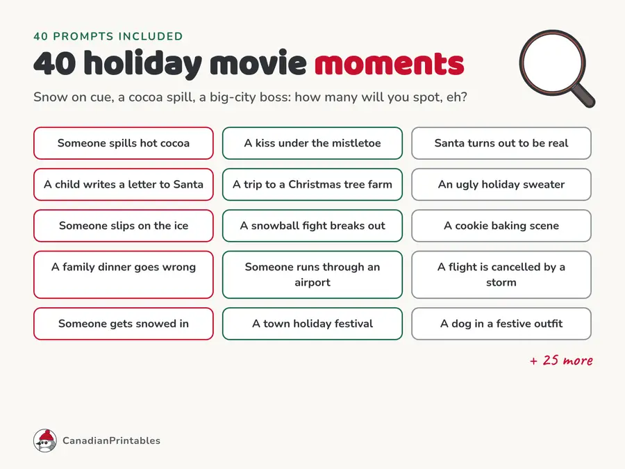 Christmas Movie Bingo: prompts