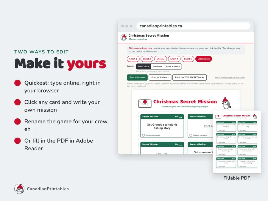 Christmas Secret Mission: editable